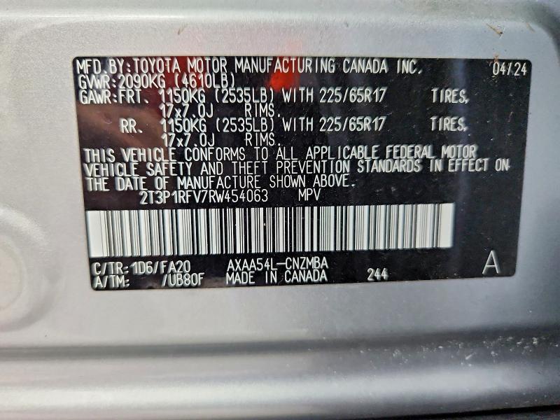 64912266 :رقم المزاد ، 2T3P1RFV7RW454063 vin ، 2024 Toyota Rav4 مزاد بيع