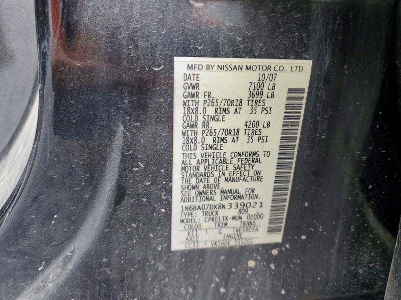 63552576 :رقم المزاد ، 1N6BA07DX8N339021 vin ، 2008 Nissan Titan مزاد بيع