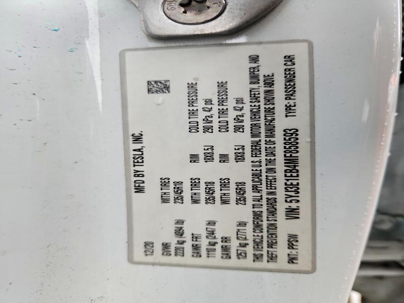 Aukcja sprzedaży 2021 Tesla Model 3, vin: 5YJ3E1EB4MF858593, numer aukcji: 66998426