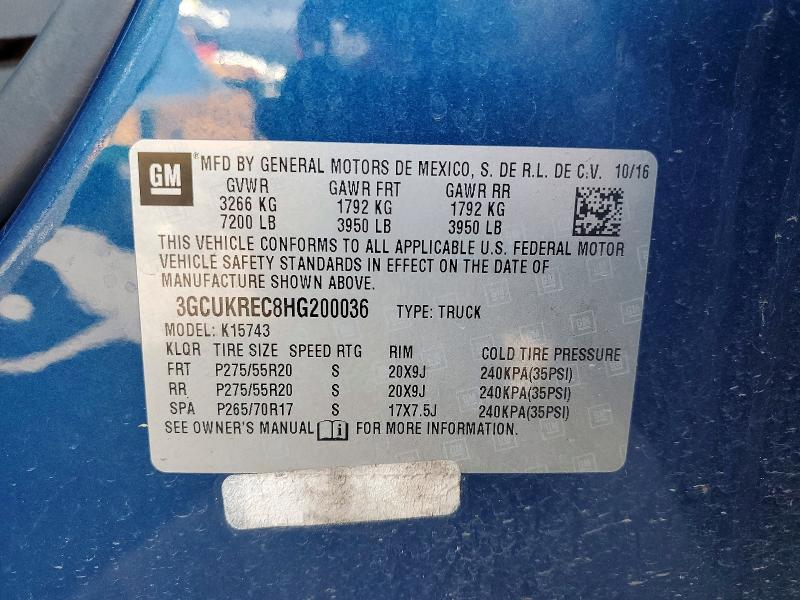 2017 Chevrolet Silverado მანქანა იყიდება აუქციონზე, vin: 3GCUKREC8HG200036, აუქციონის ნომერი: 65333986