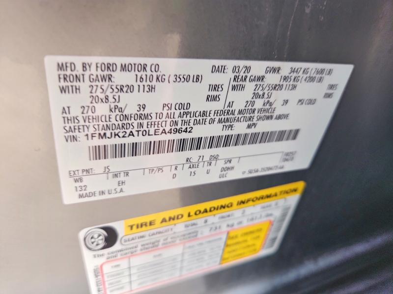 64430746 :رقم المزاد ، 1FMJK2AT0LEA49642 vin ، 2020 Ford Expedition مزاد بيع