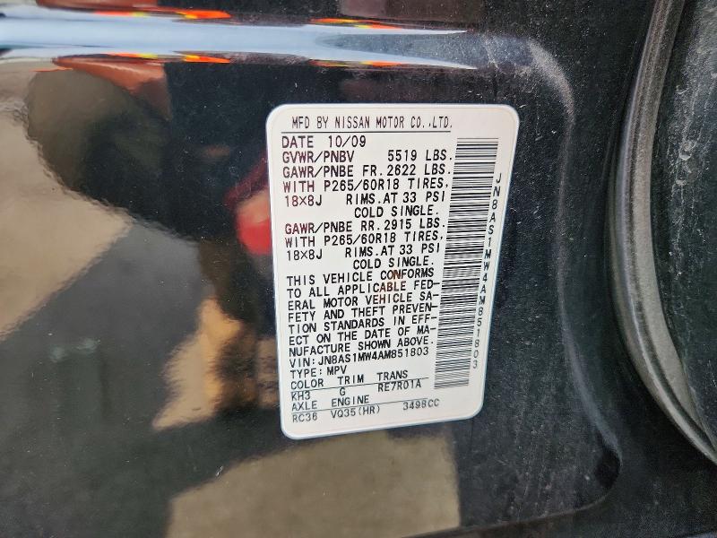 Продаж на аукціоні авто 2010 Infiniti Fx35, vin: JN8AS1MW4AM851803, номер лоту: 64506236