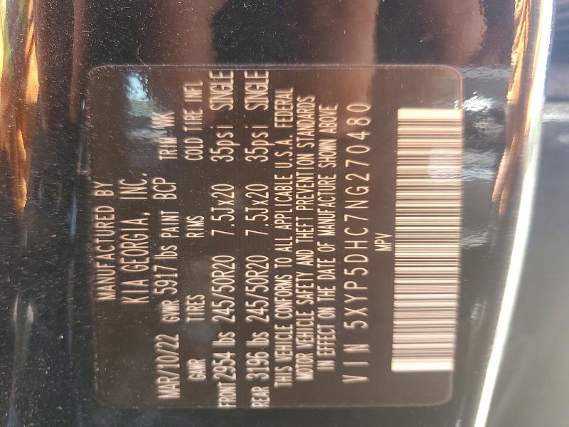 64589886 :رقم المزاد ، 5XYP5DHC7NG270480 vin ، 2022 Kia Telluride مزاد بيع
