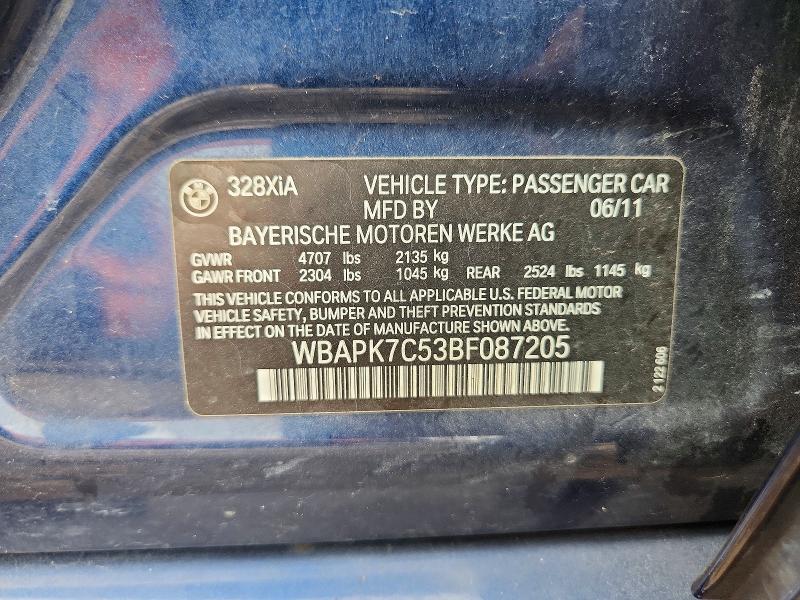 63749876 :رقم المزاد ، WBAPK7C53BF087205 vin ، 2011 Bmw 328 مزاد بيع
