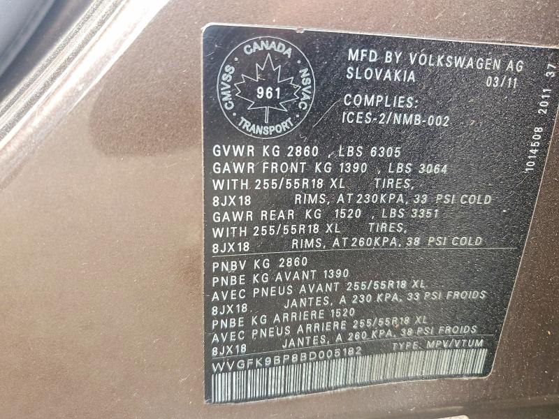 Aukcja sprzedaży 2011 Volkswagen Touareg, vin: WVGFK9BP8BD005182, numer aukcji: 62395486