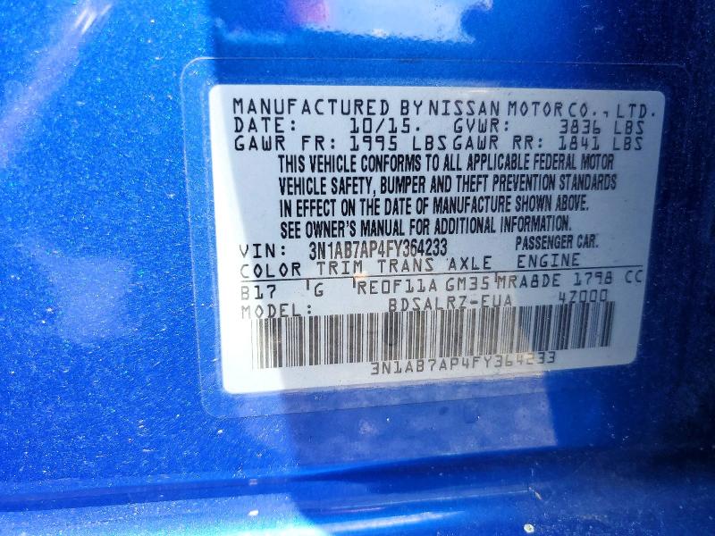 Продаж на аукціоні авто 2015 Nissan Sentra, vin: 3N1AB7AP4FY364233, номер лоту: 64718066