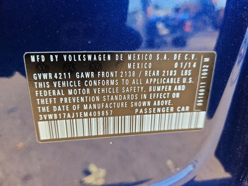 65634956 :رقم المزاد ، 3VWB17AJ1EM409857 vin ، 2014 Volkswagen Jetta مزاد بيع