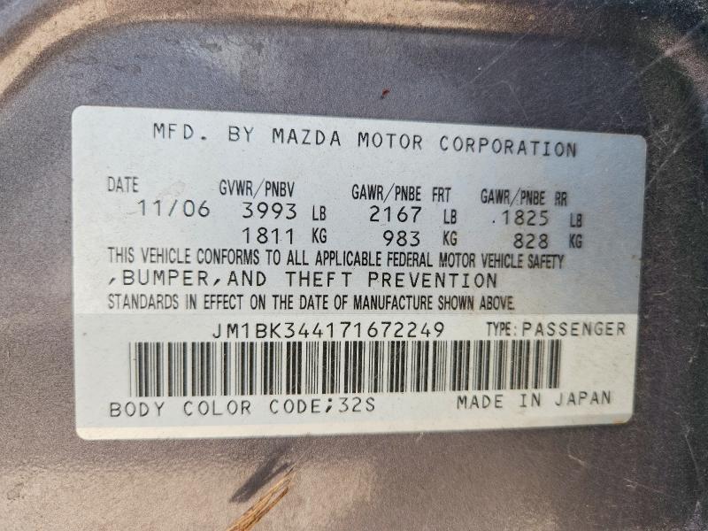 66249676 :رقم المزاد ، JM1BK344171672249 vin ، 2007 Mazda 3 مزاد بيع