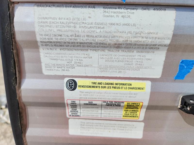 Auction sale of the 2019 Keystone Rv Springdale, vin: 4YDT30327K3150008, lot number: 63688456