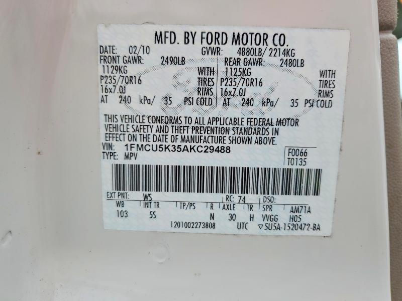 2010 Ford Escape მანქანა იყიდება აუქციონზე, vin: 1FMCU5K35AKC29488, აუქციონის ნომერი: 64314616