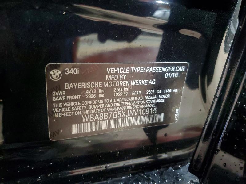 2018 Bmw 340 მანქანა იყიდება აუქციონზე, vin: WBA8B7G5XJNV10915, აუქციონის ნომერი: 65704556