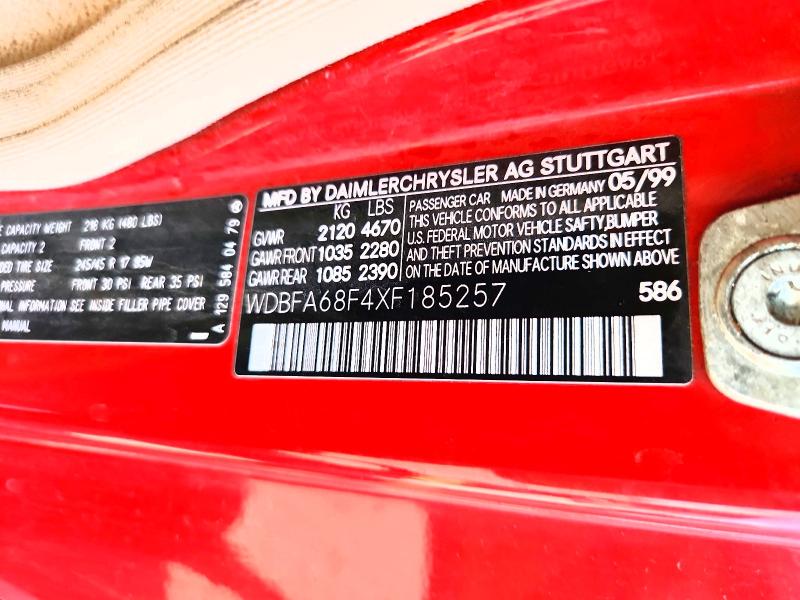 Продажа на аукционе авто 1999 Mercedes-benz Sl, vin: WDBFA68F4XF185257, номер лота: 65052626