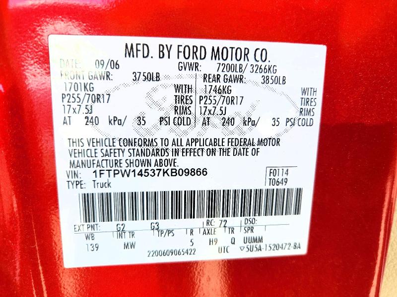 Aukcja sprzedaży 2007 Ford F150, vin: 1FTPW14537KB09866, numer aukcji: 64497406