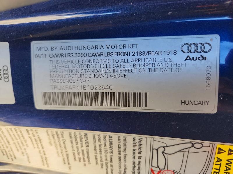 2011 Audi Tt მანქანა იყიდება აუქციონზე, vin: TRUKFAFK1B1023540, აუქციონის ნომერი: 64123256