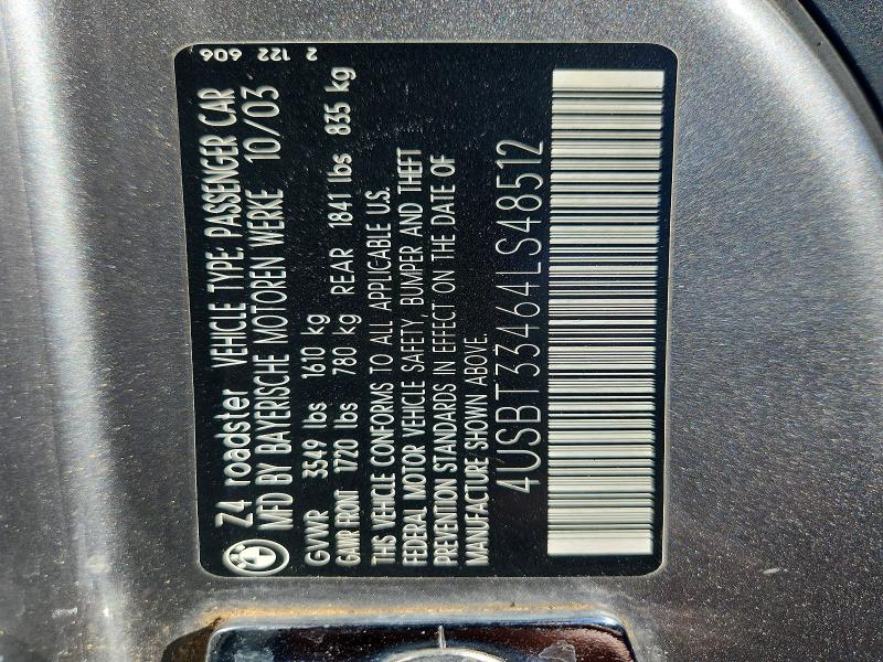2004 Bmw Z4 მანქანა იყიდება აუქციონზე, vin: 4USBT33464LS48512, აუქციონის ნომერი: 64923746