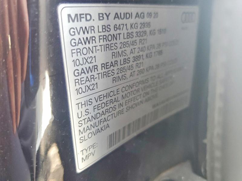 2021 Audi Q8 მანქანა იყიდება აუქციონზე, vin: WA1AVAF10MD009592, აუქციონის ნომერი: 65570746