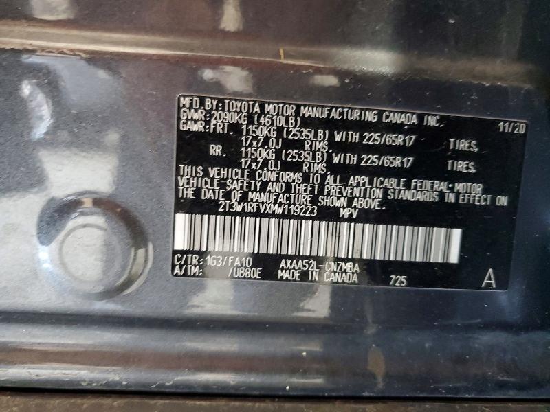 2021 Toyota Rav4 მანქანა იყიდება აუქციონზე, vin: 2T3W1RFVXMW119223, აუქციონის ნომერი: 64268206