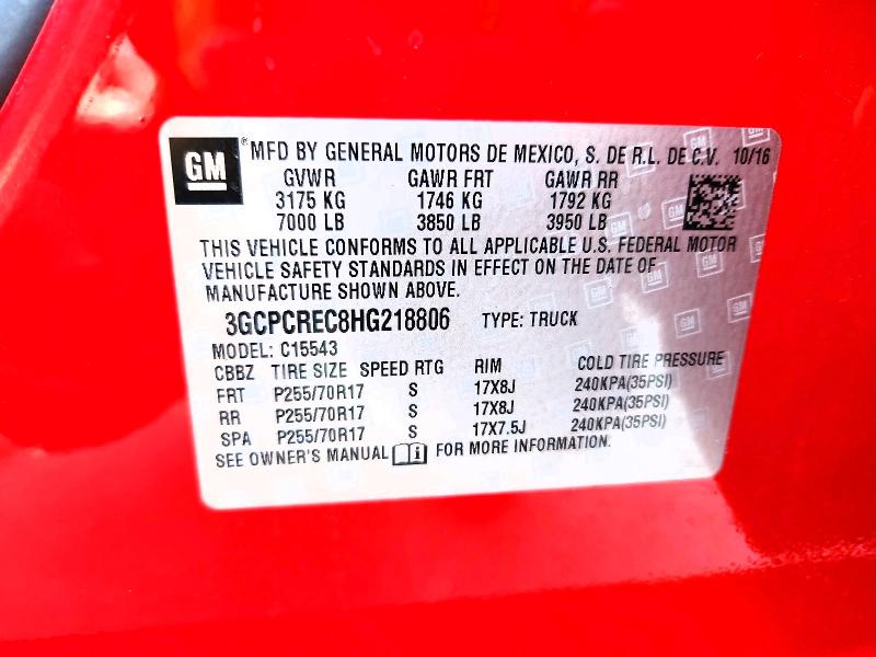 2017 Chevrolet Silverado მანქანა იყიდება აუქციონზე, vin: 3GCPCREC8HG218806, აუქციონის ნომერი: 64993606