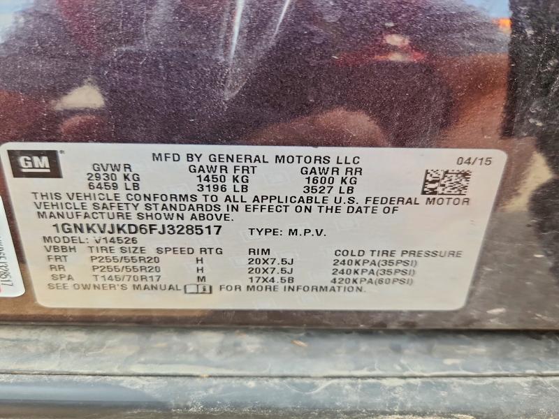 66709676 :رقم المزاد ، 1GNKVJKD6FJ328517 vin ، 2015 Chevrolet Traverse مزاد بيع