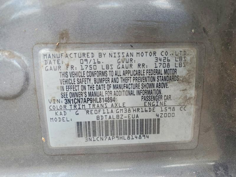 64218336 :رقم المزاد ، 3N1CN7AP9HL814894 vin ، 2017 Nissan Versa مزاد بيع