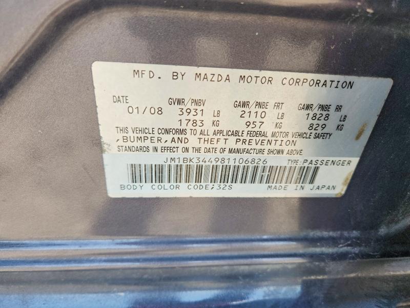 Продажа на аукционе авто 2008 Mazda 3, vin: JM1BK344981106826, номер лота: 65285046
