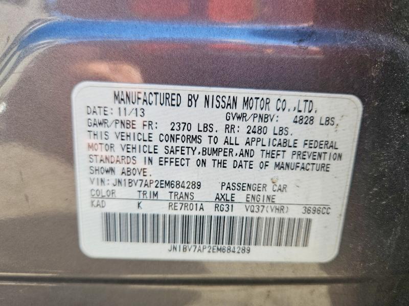 Aukcja sprzedaży 2014 Infiniti Q50, vin: JN1BV7AP2EM684289, numer aukcji: 66467186