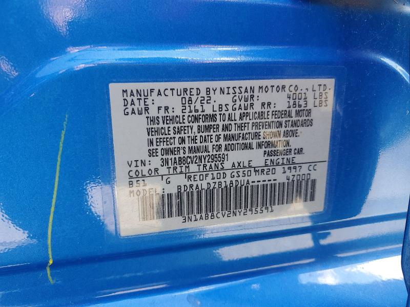 2022 Nissan Sentra მანქანა იყიდება აუქციონზე, vin: 3N1AB8CV2NY295591, აუქციონის ნომერი: 66979136