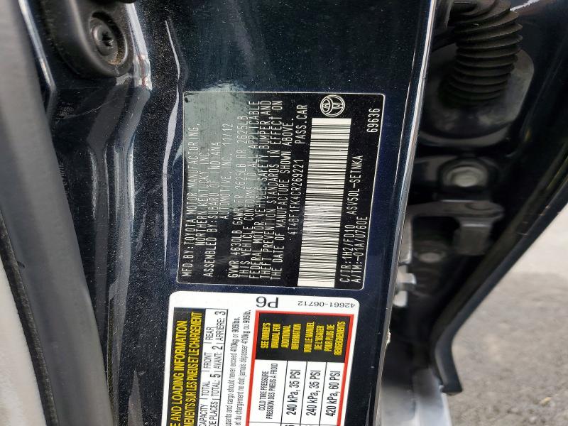 2012 Toyota Camry მანქანა იყიდება აუქციონზე, vin: 4T4BF1FK4CR269221, აუქციონის ნომერი: 63906306