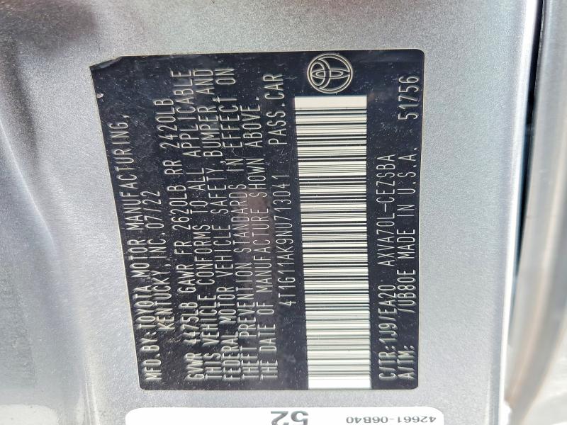 Продаж на аукціоні авто 2022 Toyota Camry, vin: 4T1G11AK9NU713041, номер лоту: 65233056