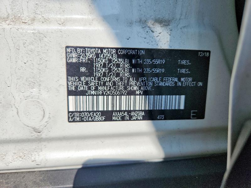 Продажа на аукционе авто 2019 Toyota Rav4, vin: JTMN1RFV2KD506192, номер лота: 66167956