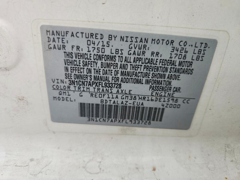 Продажа на аукционе авто 2015 Nissan Versa, vin: 3N1CN7APXFL933728, номер лота: 64675306