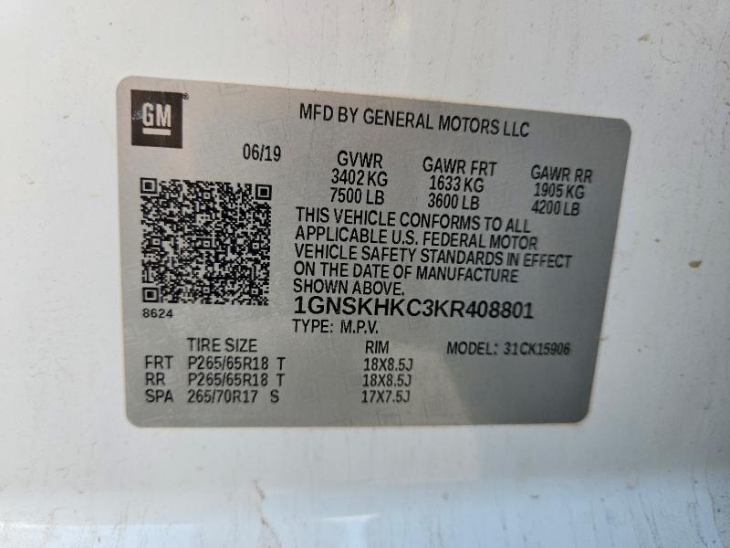 Продажа на аукционе авто 2019 Chevrolet Suburban, vin: 1GNSKHKC3KR408801, номер лота: 65023046