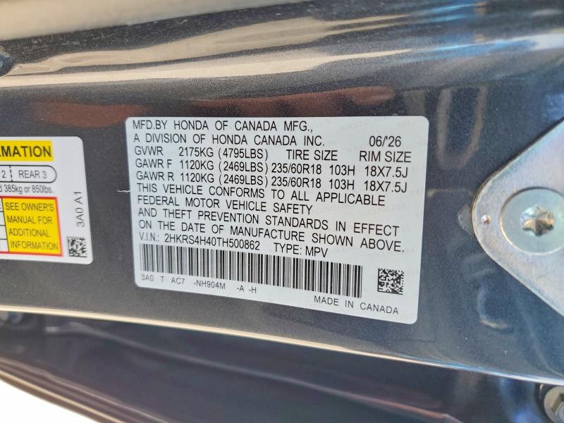 Aukcja sprzedaży 2026 Honda Cr-v, vin: 2HKRS4H40TH500862, numer aukcji: 66190296