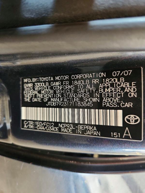 Продаж на аукціоні авто 2007 Toyota Yaris, vin: JTDBT923171183845, номер лоту: 65491596