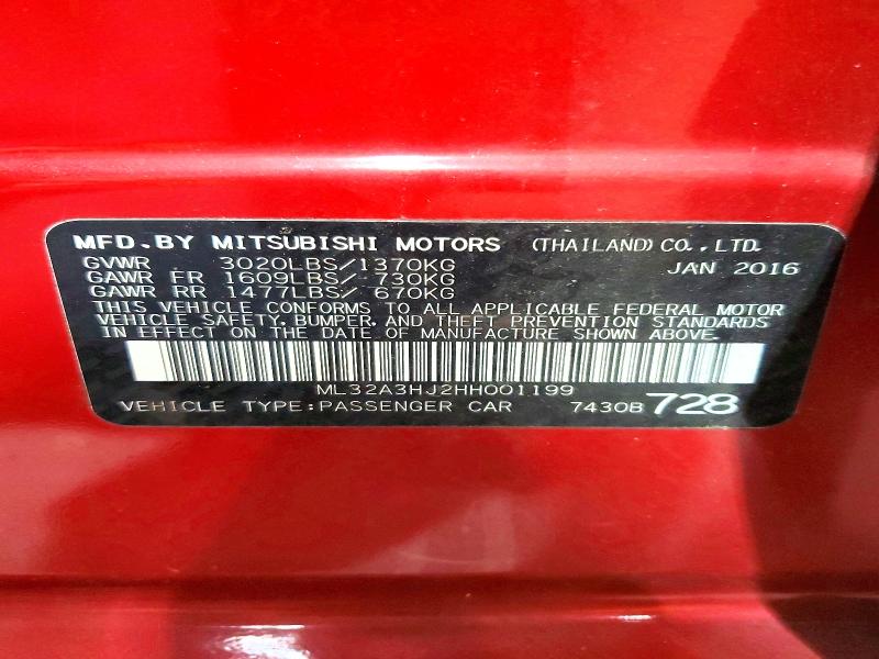 64825926 :رقم المزاد ، ML32A3HJ2HH001199 vin ، 2017 Mitsubishi Mirage مزاد بيع