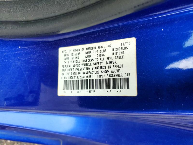 65368716 :رقم المزاد ، 1HGCT1B72EA004381 vin ، 2014 Honda Accord مزاد بيع