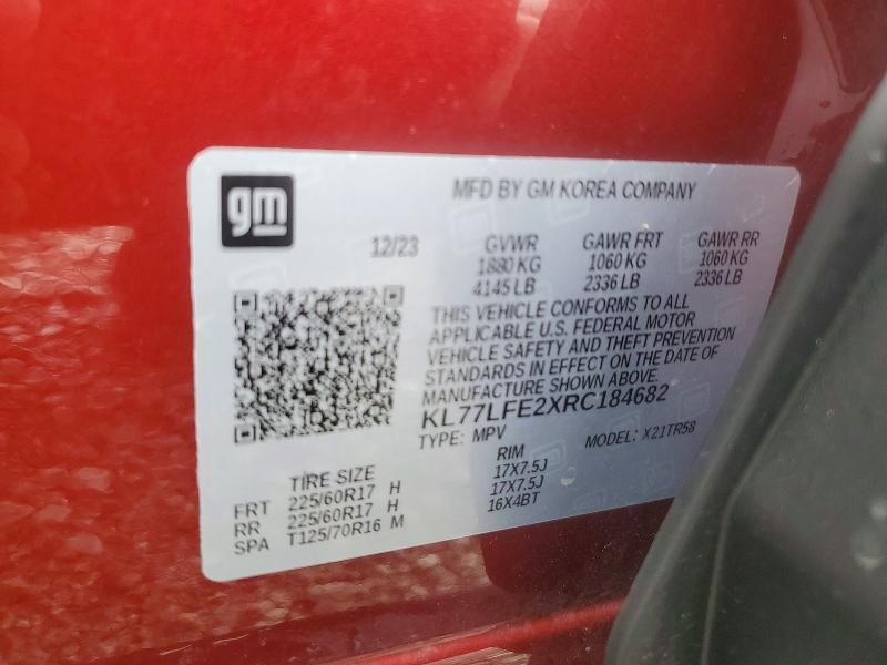 65375196 :رقم المزاد ، KL77LFE2XRC184682 vin ، 2024 Chevrolet Trax مزاد بيع