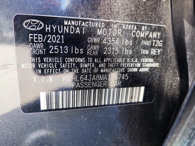 64361366 :رقم المزاد ، KMHL64JA8MA145745 vin ، 2021 Hyundai Sonata مزاد بيع