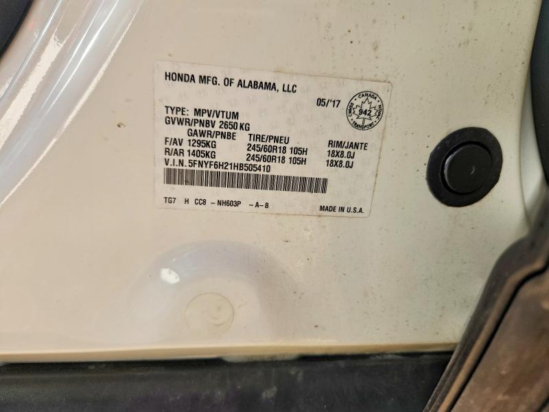 Aukcja sprzedaży 2017 Honda Pilot, vin: 5FNYF6H21HB505410, numer aukcji: 65107306