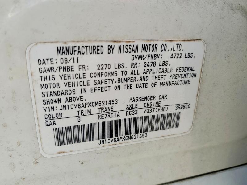 63325886 :رقم المزاد ، JN1CV6APXCM621453 vin ، 2012 Infiniti G37 Sedan مزاد بيع