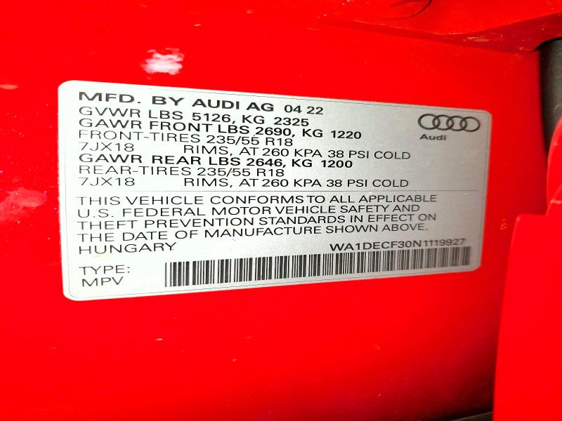 Продаж на аукціоні авто 2022 Audi Q3, vin: WA1DECF30N1119927, номер лоту: 65548536