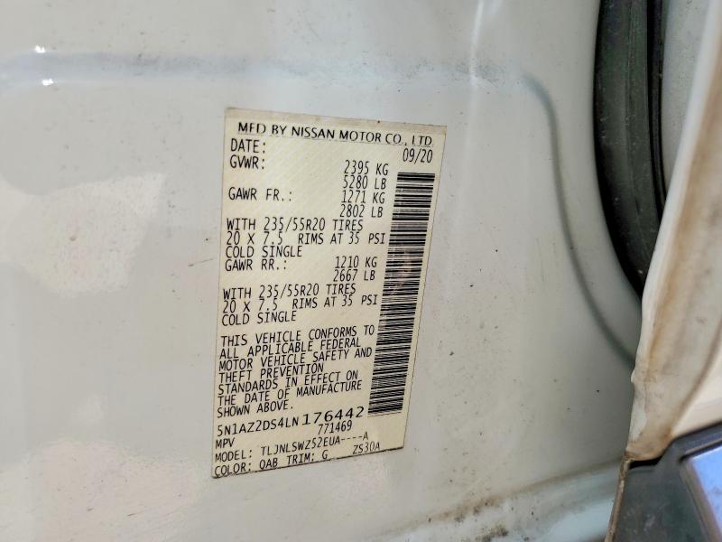 66116946 :رقم المزاد ، 5N1AZ2DS4LN176442 vin ، 2020 Nissan Murano مزاد بيع