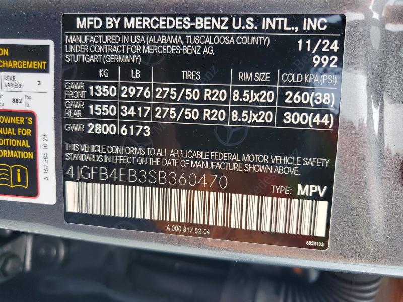 2025 Mercedes-benz Gle მანქანა იყიდება აუქციონზე, vin: 4JGFB4EB3SB360470, აუქციონის ნომერი: 63660196