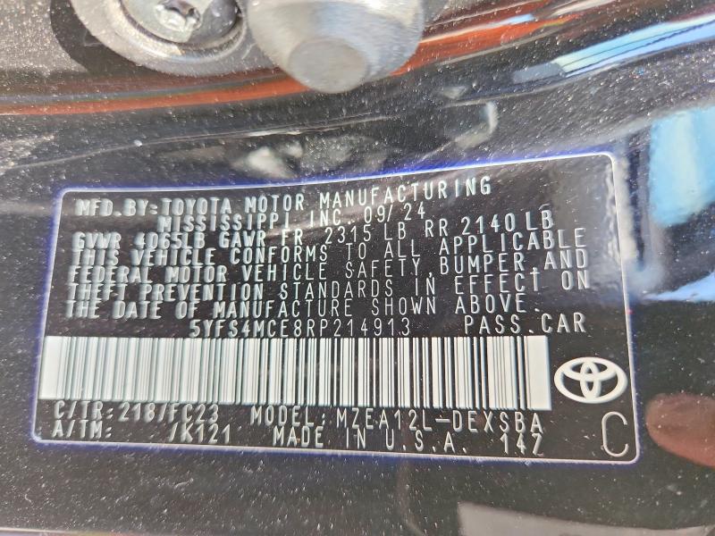 2024 Toyota Corolla მანქანა იყიდება აუქციონზე, vin: 5YFS4MCE8RP214913, აუქციონის ნომერი: 62616296