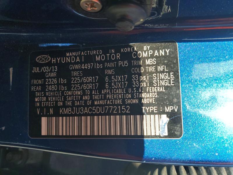 2013 Hyundai Tucson მანქანა იყიდება აუქციონზე, vin: KM8JU3AC5DU772152, აუქციონის ნომერი: 66425866