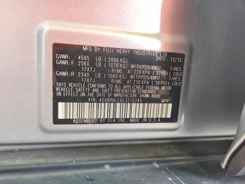 2014 Subaru Outback მანქანა იყიდება აუქციონზე, vin: 4S4BRBLC6E3270240, აუქციონის ნომერი: 66971596