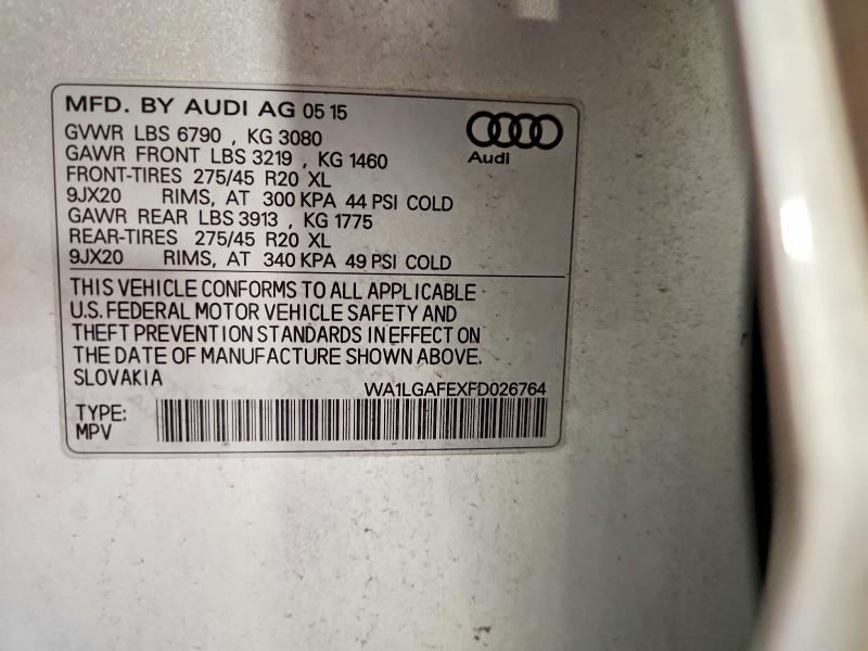 Продаж на аукціоні авто 2015 Audi Q7, vin: WA1LGAFEXFD026764, номер лоту: 63540096