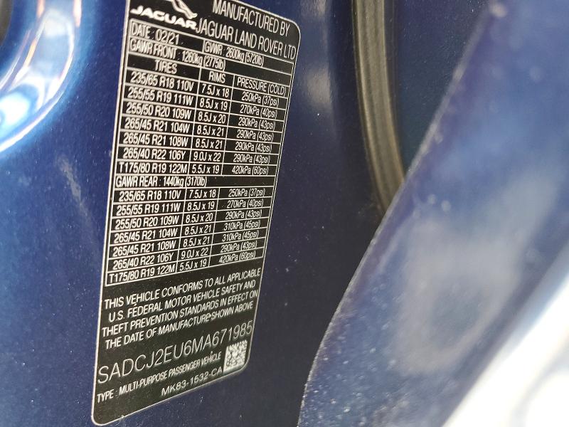 Продаж на аукціоні авто 2021 Jaguar F-pace, vin: SADCJ2EU6MA671985, номер лоту: 64926906