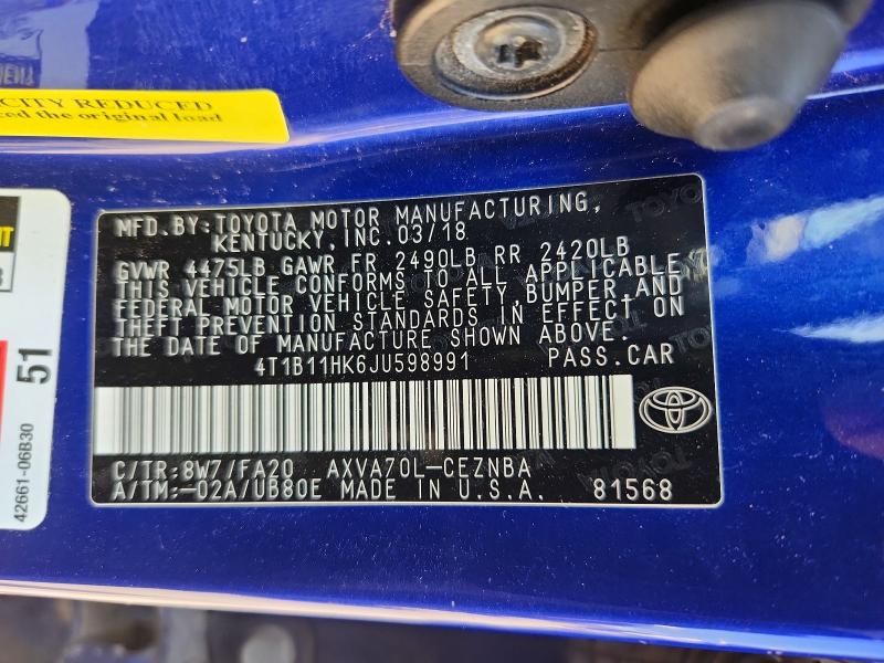 Aukcja sprzedaży 2018 Toyota Camry, vin: 4T1B11HK6JU598991, numer aukcji: 66201546