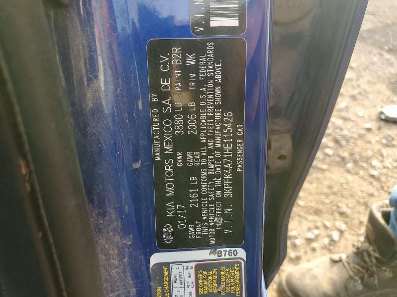 64417406 :رقم المزاد ، 3KPFK4A71HE115426 vin ، 2017 Kia Forte مزاد بيع